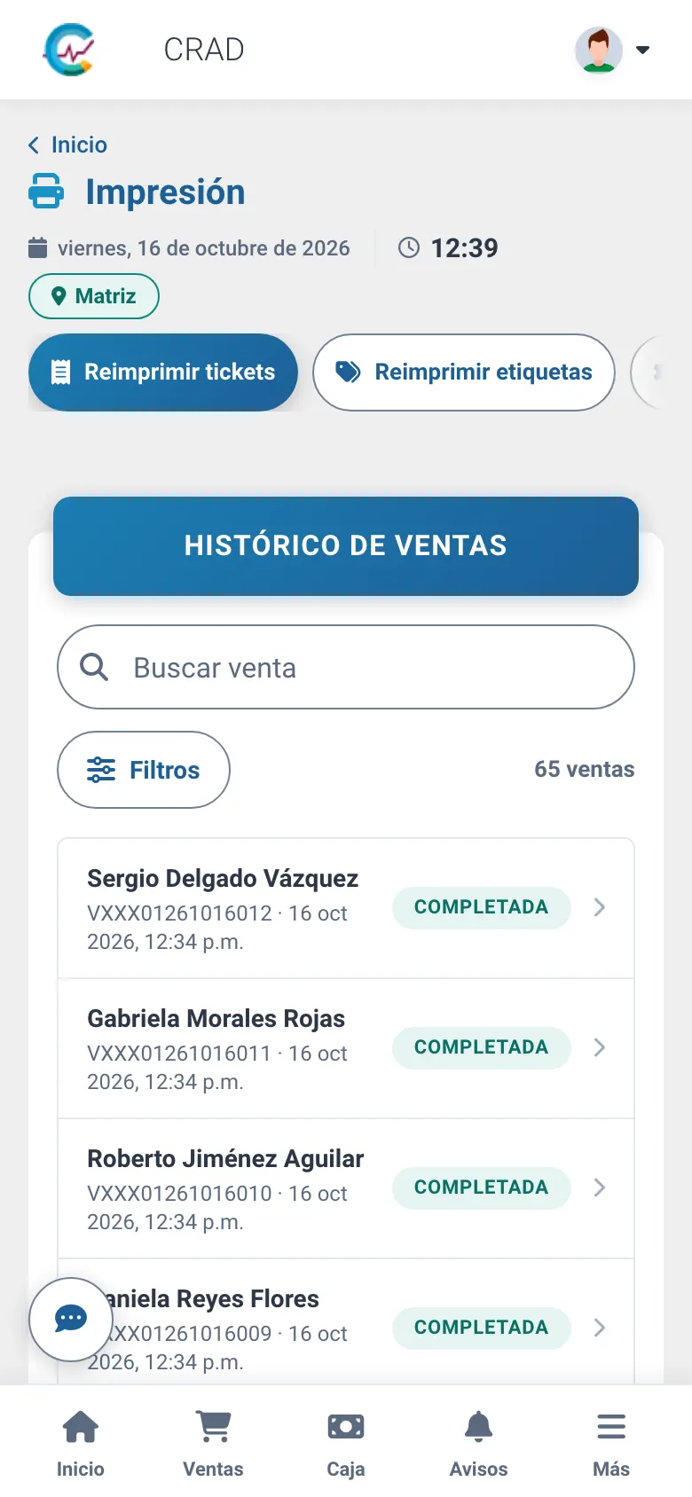 Reimpresión de tickets en el teléfono