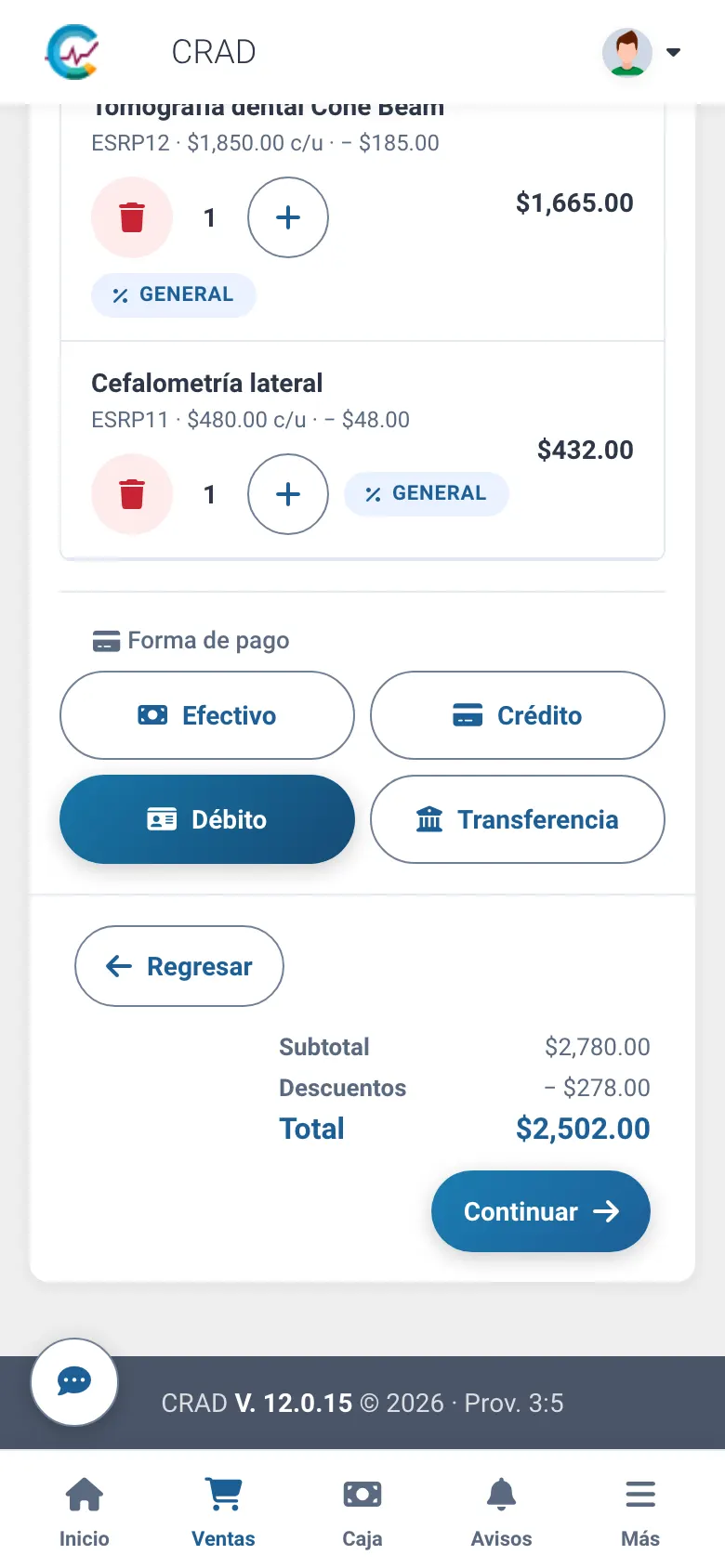 Venta con radiografía panorámica, tomografía Cone Beam y cefalometría lateral con descuento de convenio del 10 % (en el teléfono)